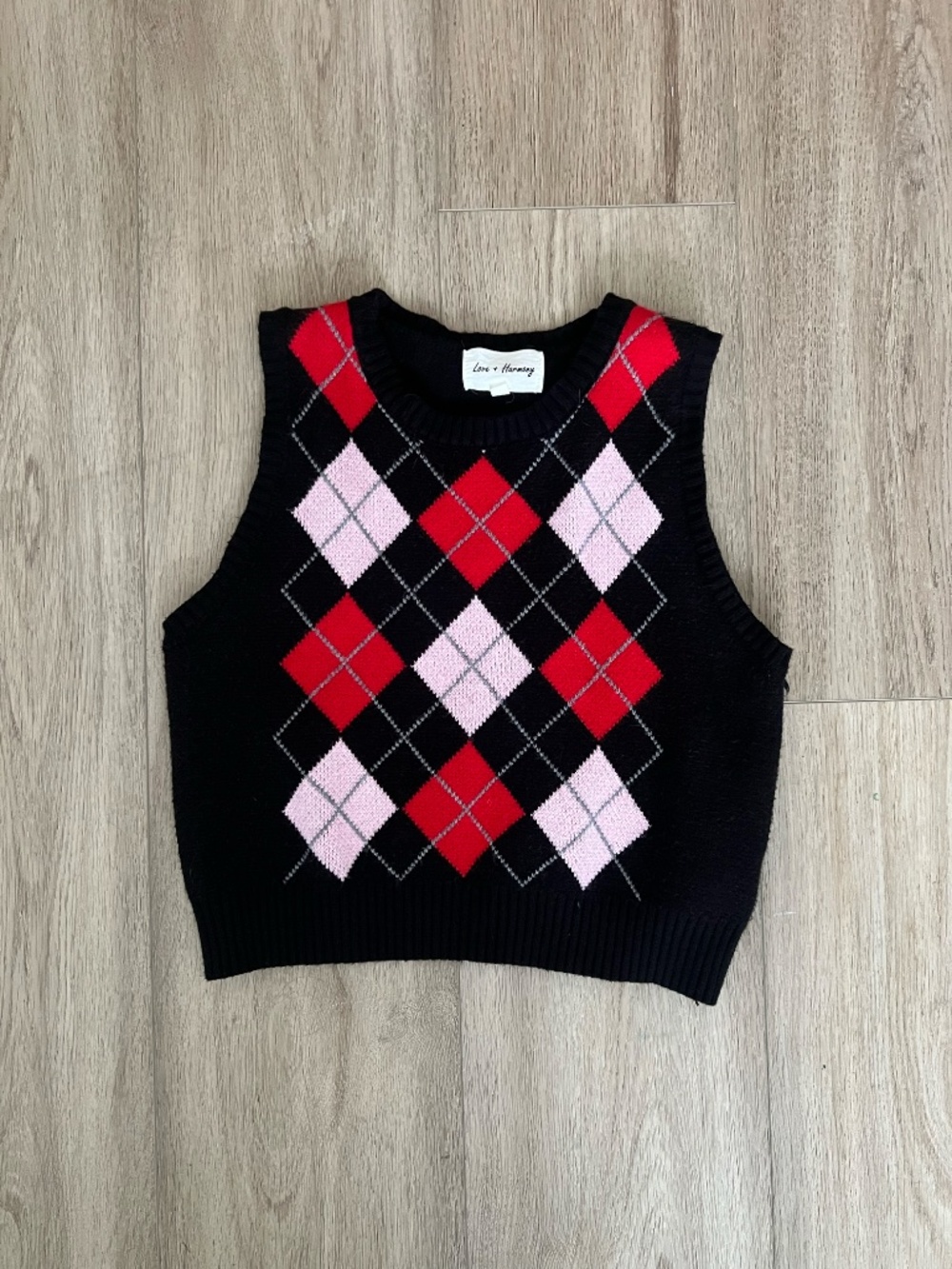 love + harmony black and red argyle sweater vest